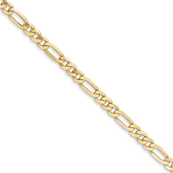 3.25mm 14k Yellow Gold Solid Flat Figaro Chain Necklace 18 Inch